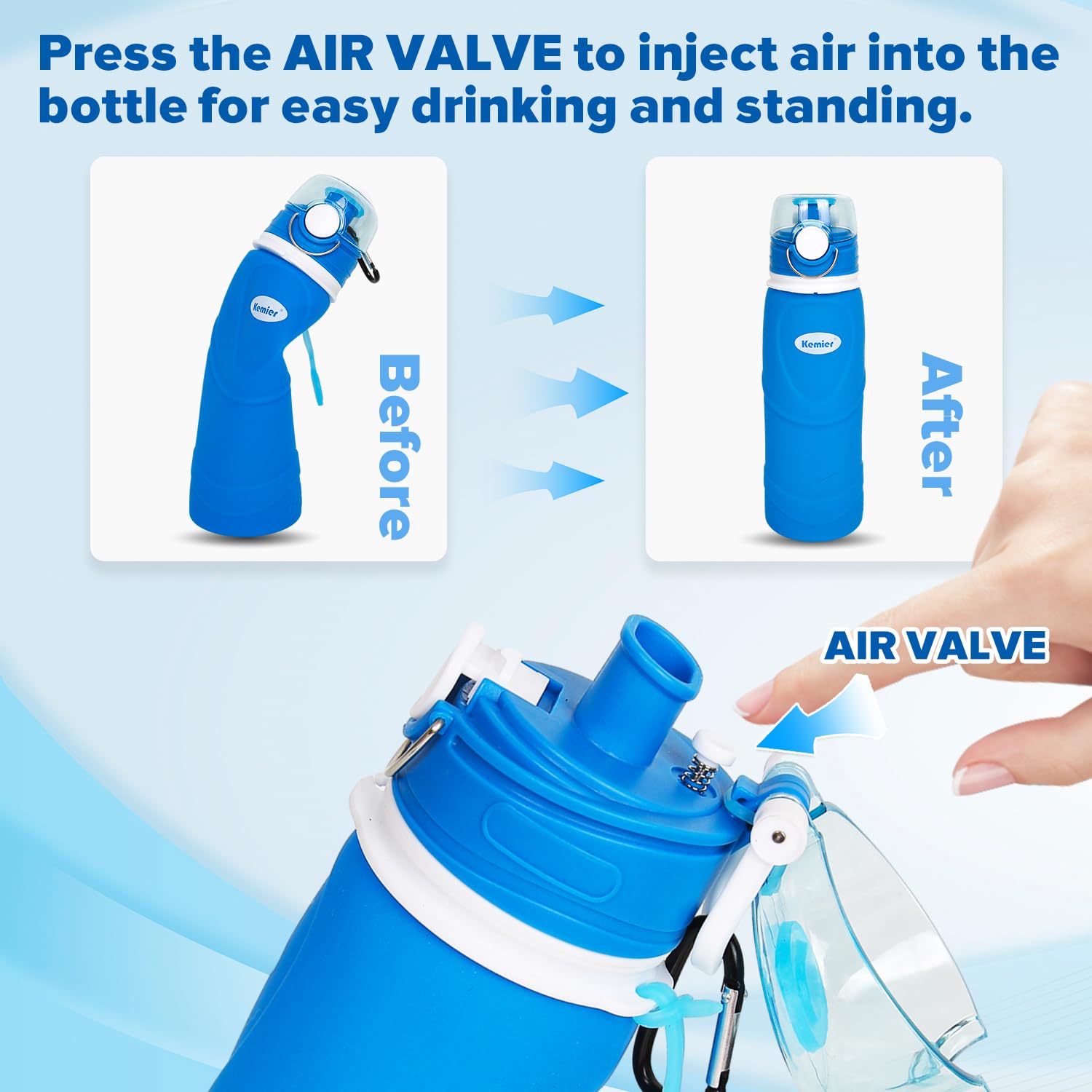 Kemier Collapsible Silicone Water Bottles-750Ml,Medical Grade,Bpa Freecan Roll Up,26Oz,Leak Proof Foldable Sports & Outdoor Wate